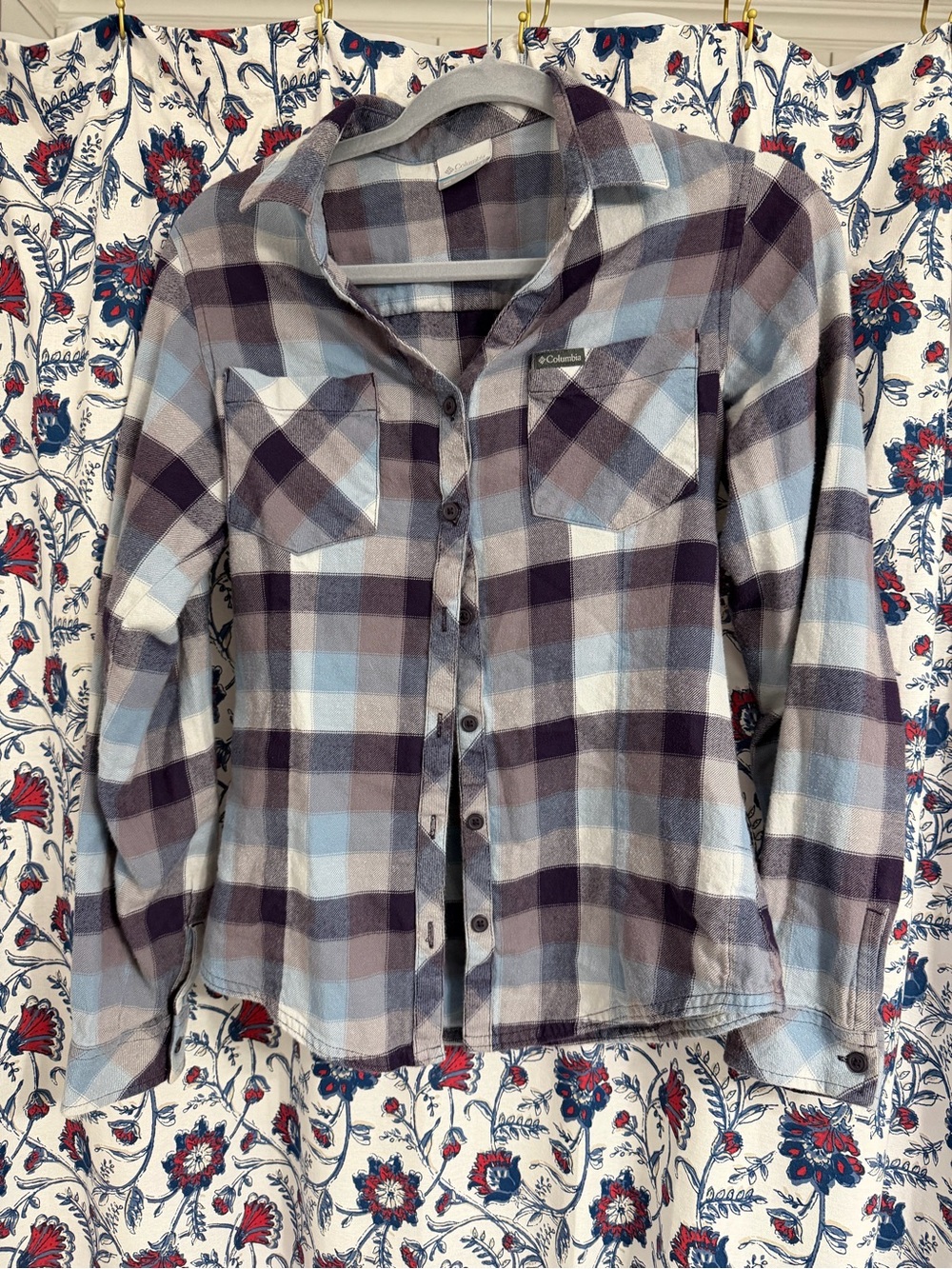 Columbia Plaid Flannel Shirt Jacket in Light Blue & Gray